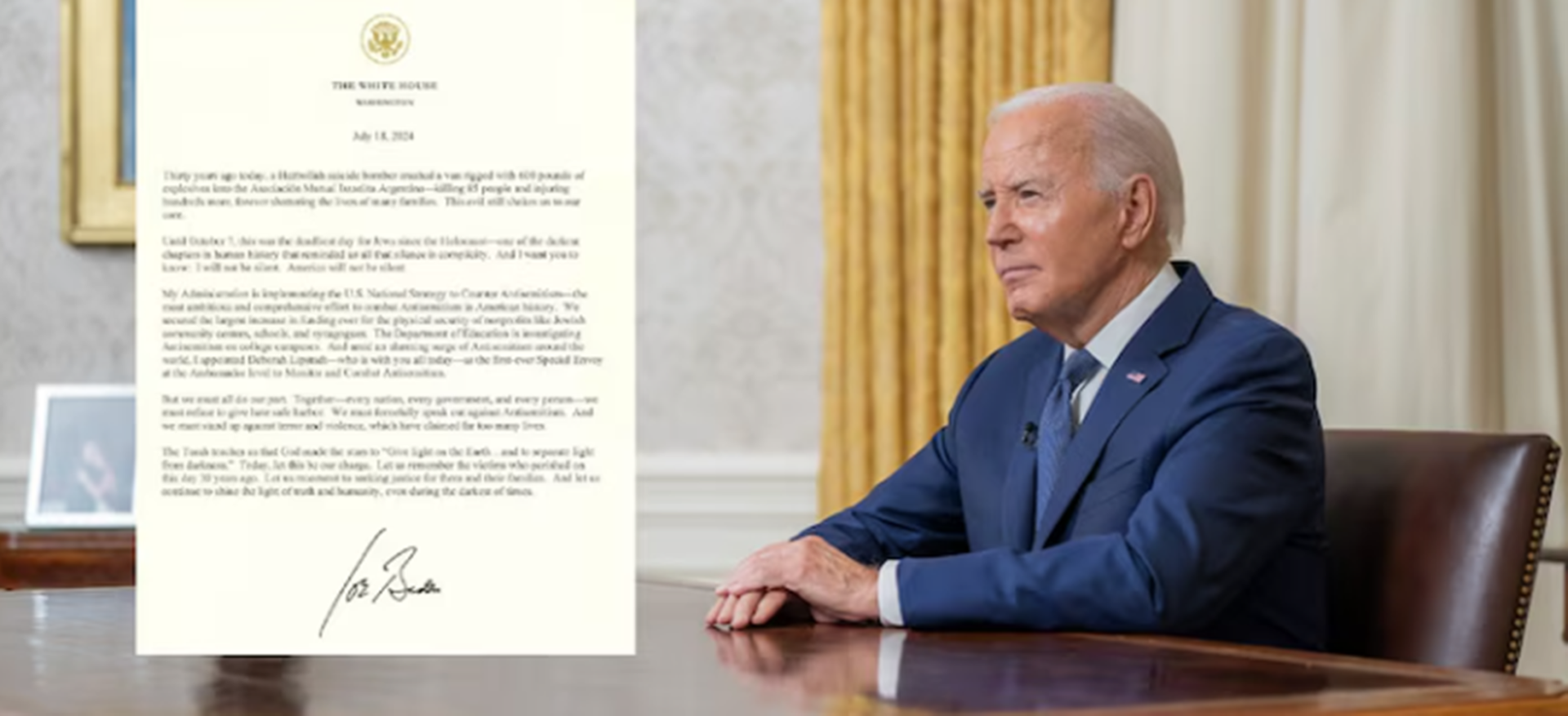 La carta de Joe Biden en el 30° aniversario del atentado contra la AMIA: “El silencio es complicidad y Estados Unidos no guardará silencio”