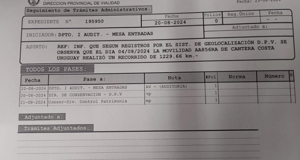 Otro escándalo en la Dirección Escandalosa. Un vehículo de Vialidad fue usado para una travesía PERSONAL recorriendo más de mil kms en un día