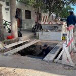 Urquiza y Lavalle: construyen dos cámaras de inspección en la unión del caño nuevo de agua